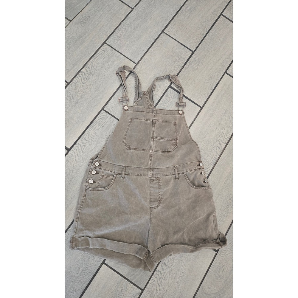 RSQ Olive Green Denim Shortalls Bib Overalls Utility Shorts XL